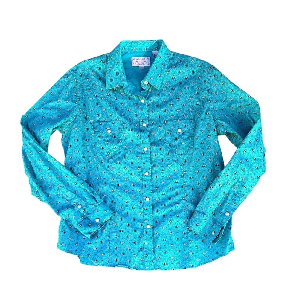 Panhandle Women's Long Sleeve Snap‎ Shirt Blue Western Style Size L